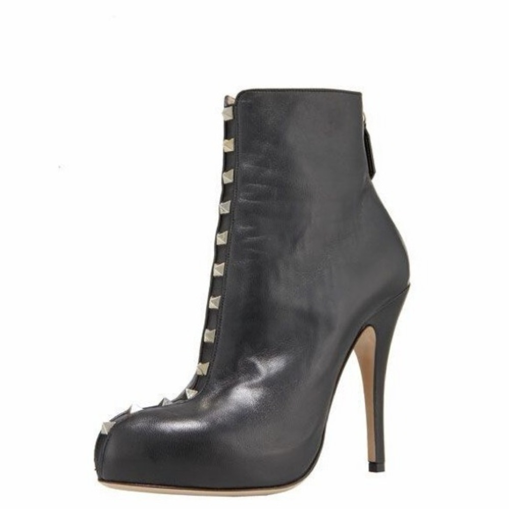 Valentino gold Rockstud Black Leather Boots Size 38 Includes Dust bag